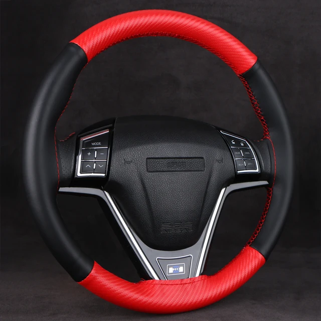 Matte Carbon Fiber Leather Car Steering Wheel Cover Hand Sewing With Needle Thread Auto Steering Wrap Durable Wear-resistant