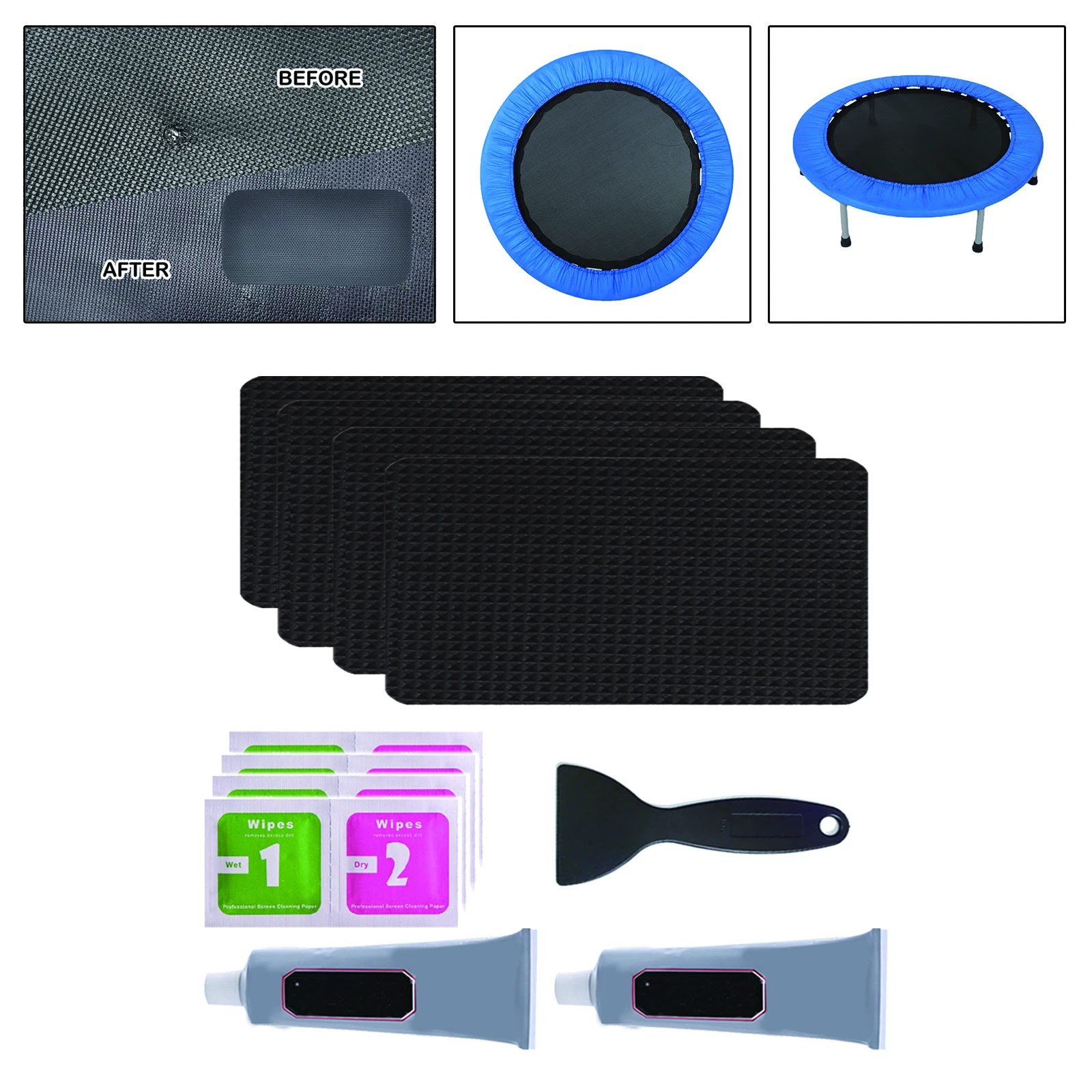 Trampoline Repair Kit with Glue Fixing Parts Trampoline Mat Tear Accessories Replacement Rectangular Repair Patches 16cmx24cm trampoline repair kit