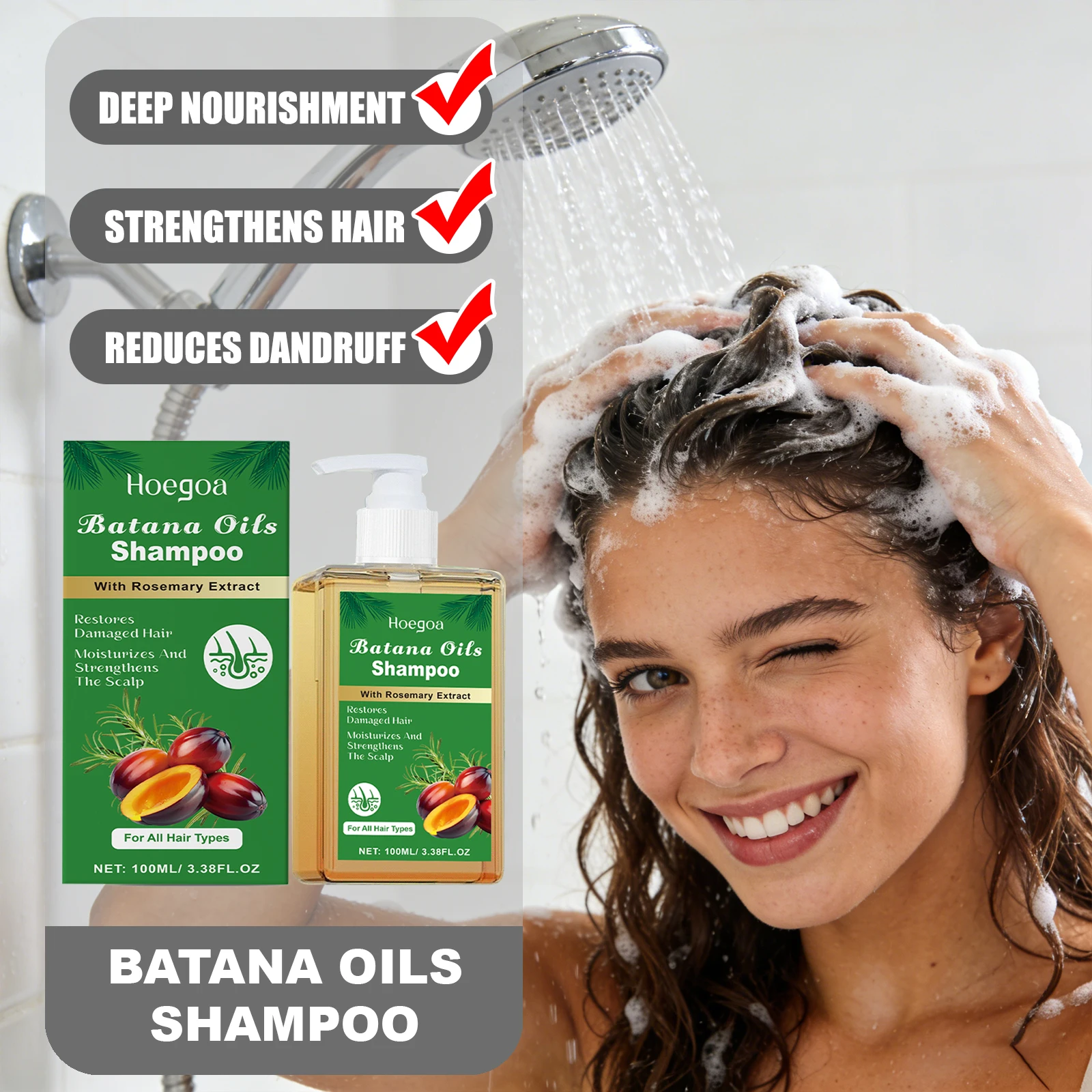 HOEGOA Shampoo agli oli Batana Cura del cuoio capelluto a tutto tondo Mantieni la lucentezza sana Promuove la crescita dei capelli Previene la caduta dei capelli
