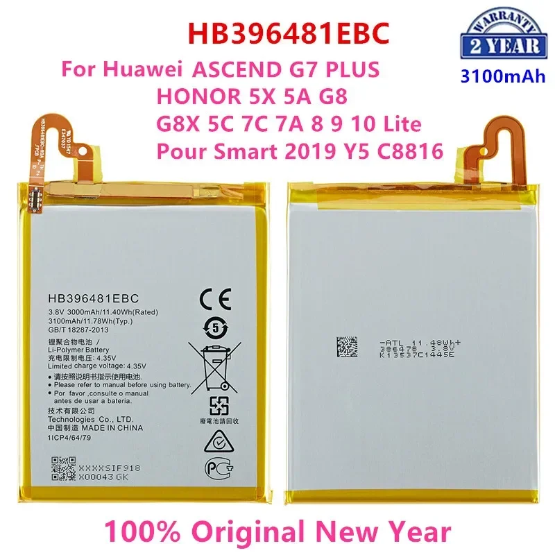 

100% Orginal HB396481EBC Battery For Huawei ASCEND G7 PLUS HONOR 5X 5A G8 G8X 5C 7C 7A 8 9 10 Lite Pour Smart 2019 Y5 C8816