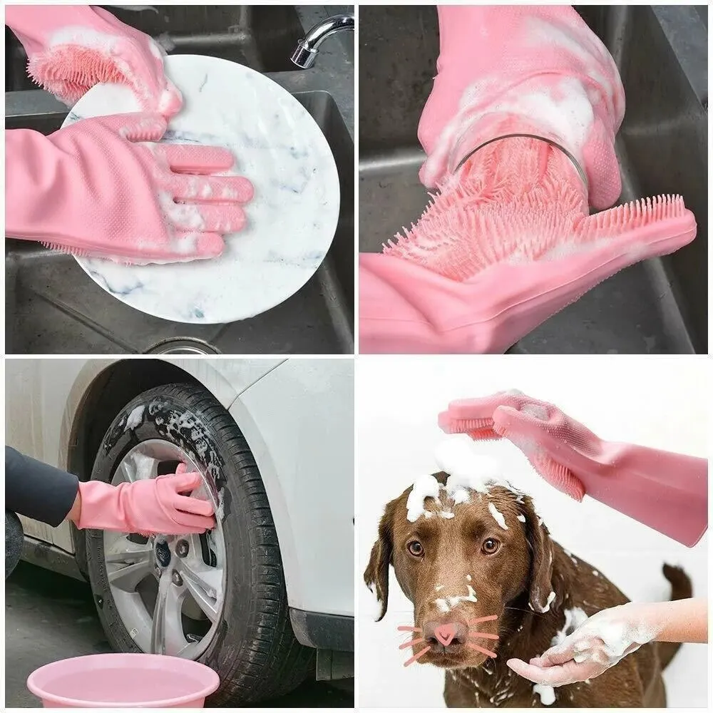 Dishwashing Gloves Dishwashing Cleaning Gloves Magic Silicone Rubber Dish Washing Gloves for Household Sponge Scrubber Kitchen Cleaning Tools