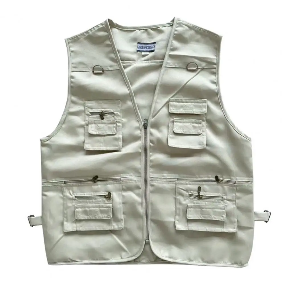 

Men Multi Pockets Vest Coat Summer V-neck Sleeveless Zipper Placket Cargo Waistcoat Outdoor Photograph Loose Fit Outwear