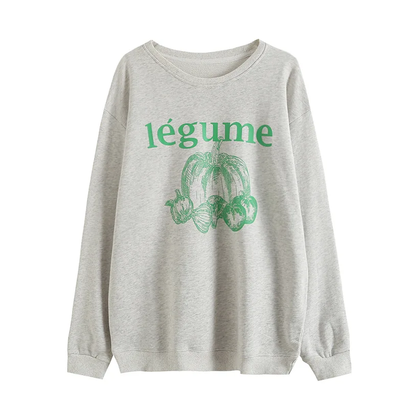 Pumpkin Letter Printed Loose Casual Sweatshirts Preppy Style Women O-Neck Long Sleeve Leisure Pullovers Autumn Winter Streetwear
