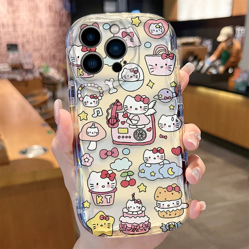 Sanrio-Funda de Hello Kitty Pochacco Wave para iPhone, 16, 15, 14 Pro Max, 13, 12 Mini, 11, XS, X, XR, 8, 7 Plus, SE, 2022, 2020