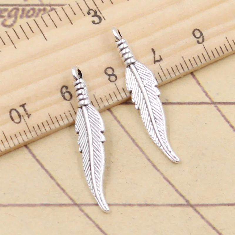 20 stücke Charms doppelseitige Feder 31x6mm tibetische Bronze Silber Farbe Anhänger antiken Schmuck machen DIY handgemachtes Handwerk
