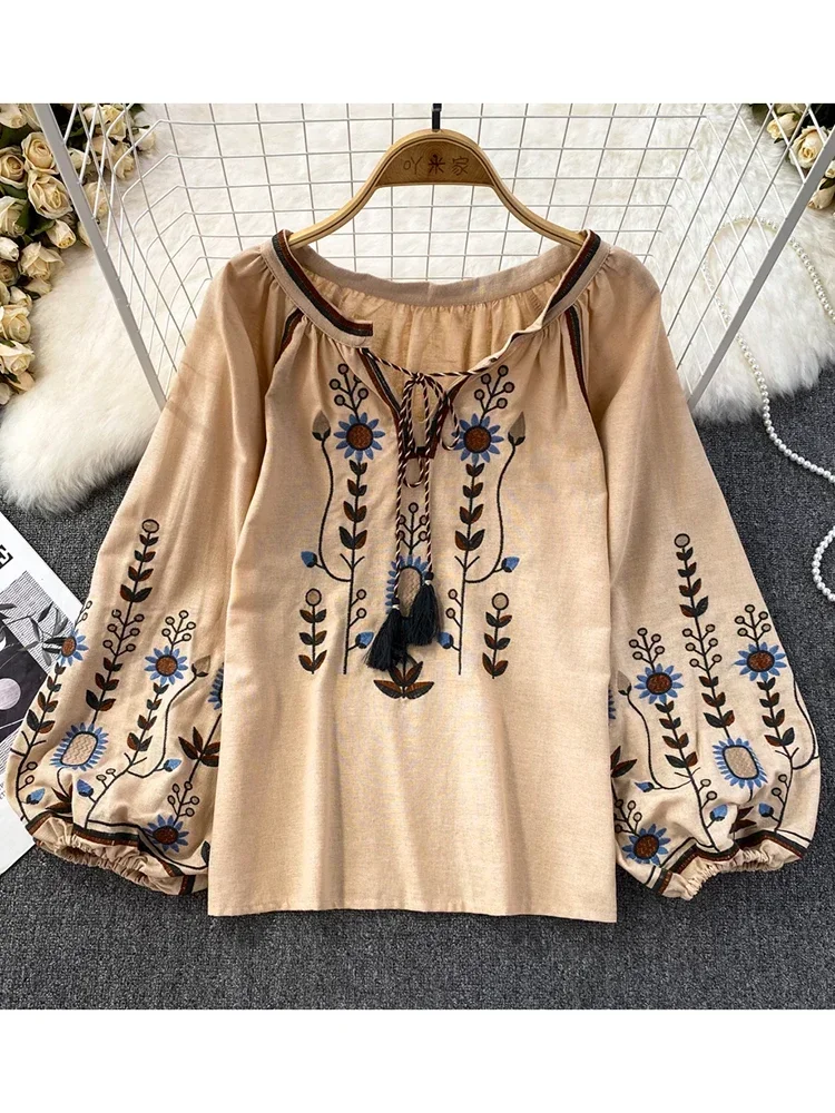 Women Spring Blouse Ethnic Style Retro Literature Loose