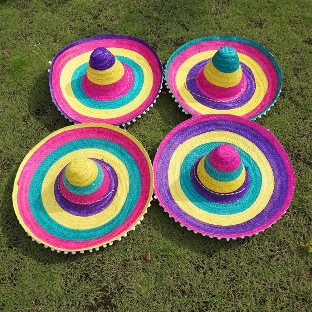 Mexican Party Hat Sun Hat Sun Protection Hat Colorful Wide Brim Straw Hats Summer Outdoor Sun Hat Sombrero Halloween Party Decor Apparel Accessories