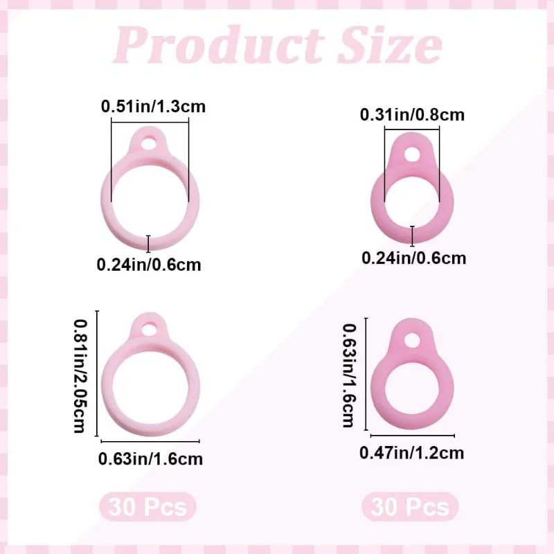 1 Box 60PCS Anti-Lost Silicone Rubber Rings 2 Sizes Pink Holder Silicone Pendant Multipurpose Adjustable Cases 8/13mm Necklace
