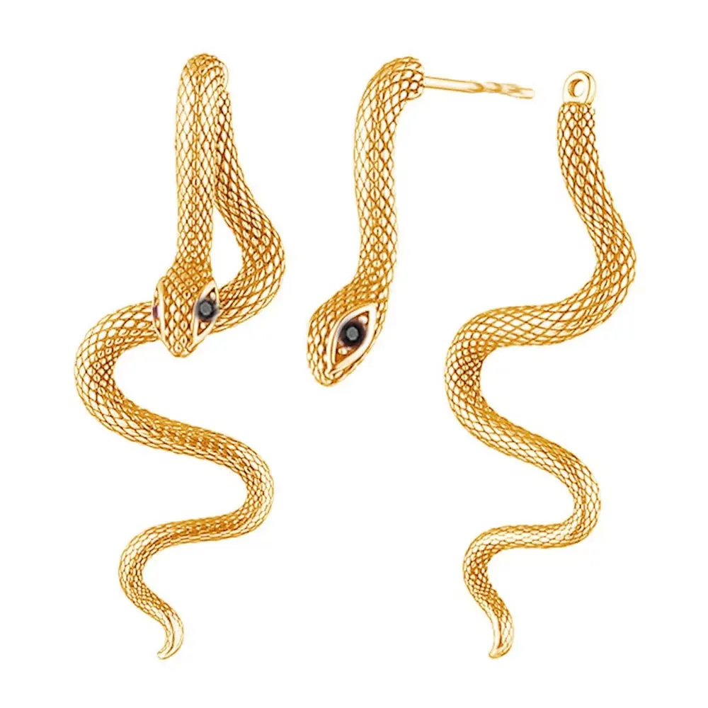 Gothic Punk Snake Earrings for Women - Detachable, Hip-Hop Style Copper Animal Jewelry Perfect for Music Festivals & Parties