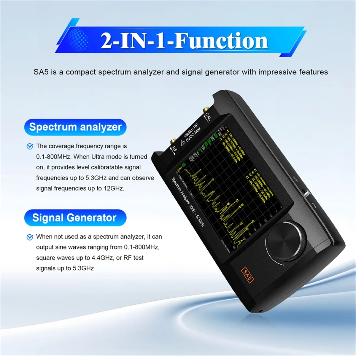 ABKO-Newest 4in IPS LCD SA5 Spectrum Analyzer Handheld Spectrum Anslyzer 100k-5.3GHz Signal Generator with 32GB Card Version