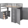 Twin Size Loft Bed Solid Wooden Loft Bed Frame with Drawers,Desk,and Wardrobe & Safety Guardrail for Kids, Boys and,GirlsTeens 5