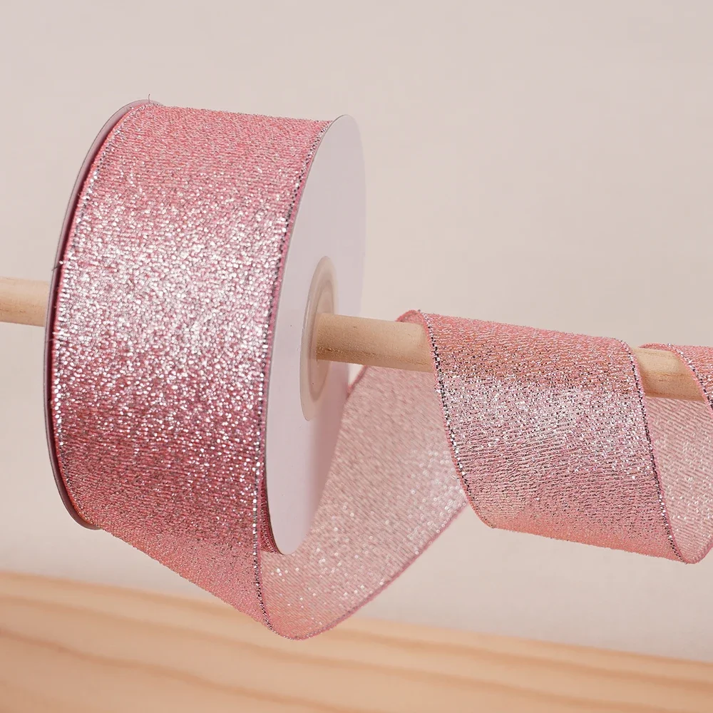 Gold Silver & Pink Blue Glitter Metallic Ribbon for Holiday & Party Decorations - 40mm Wide