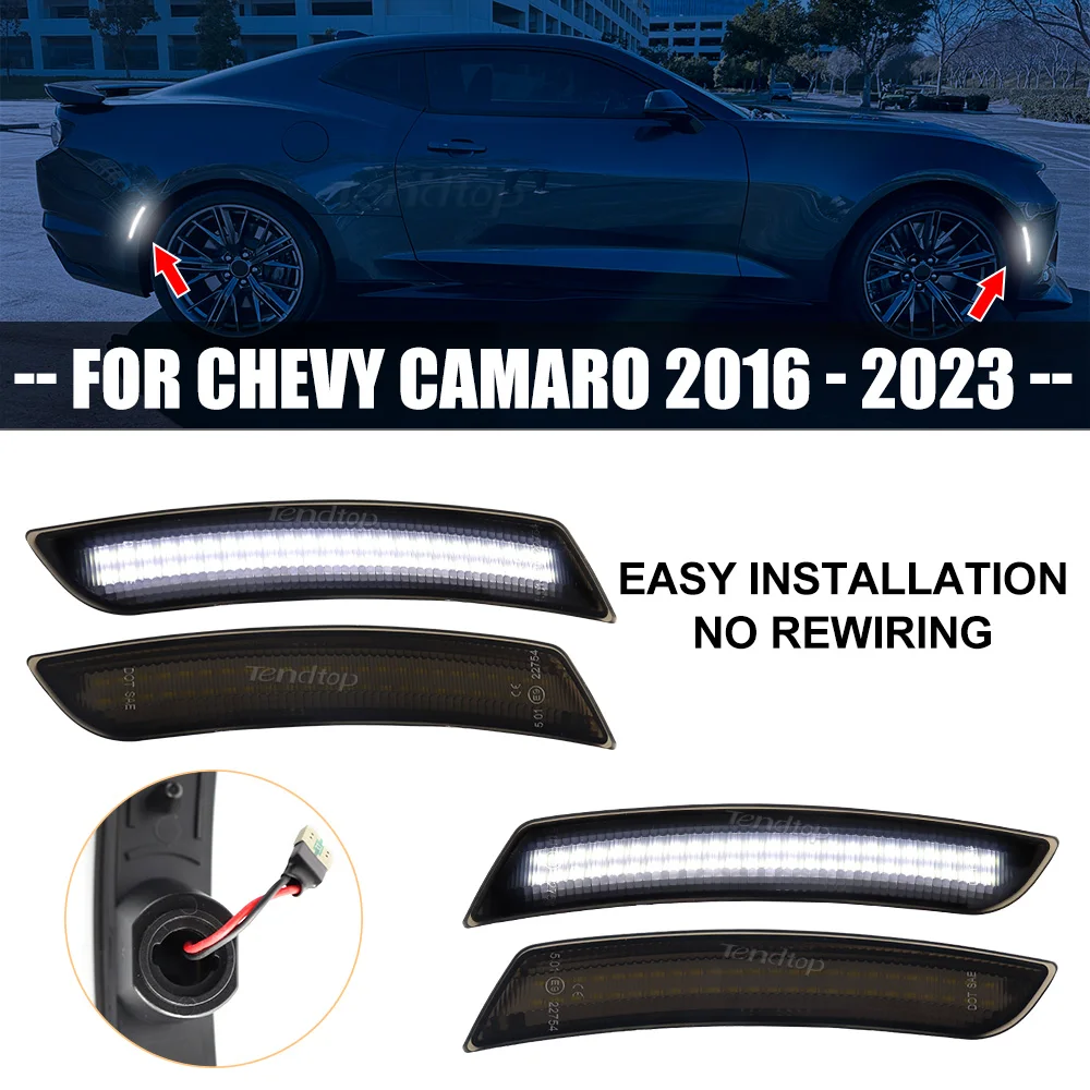 Smoke Lens White Led Side Marker Lights Paraurti Anteriore Posteriore Fender Marker Lamps Per Chevy Camaro Ls Lt Rs Ss 1Le Zl1 2016 -2023