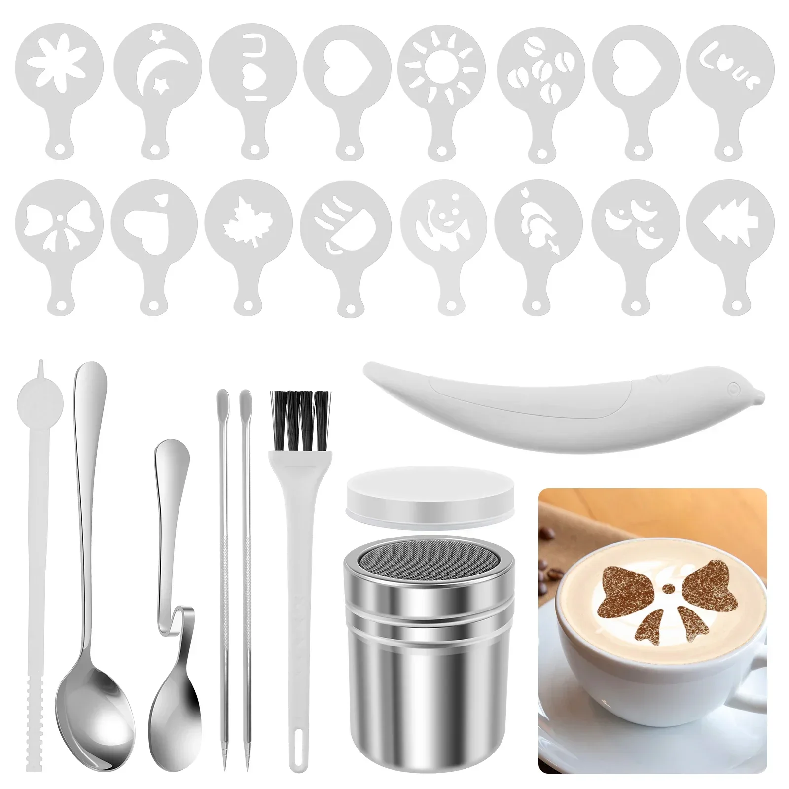 طقم فن اللاتيه للقهوة مكون من 24 قطعة، مجموعة أدوا...