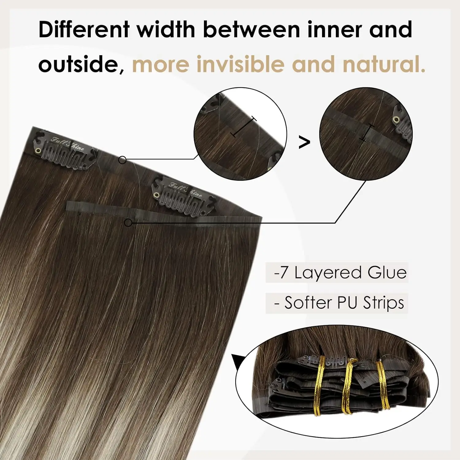 Full Shine Seamless Clip in Remy Human Hair Extensions 8Pcs 100g & 80g