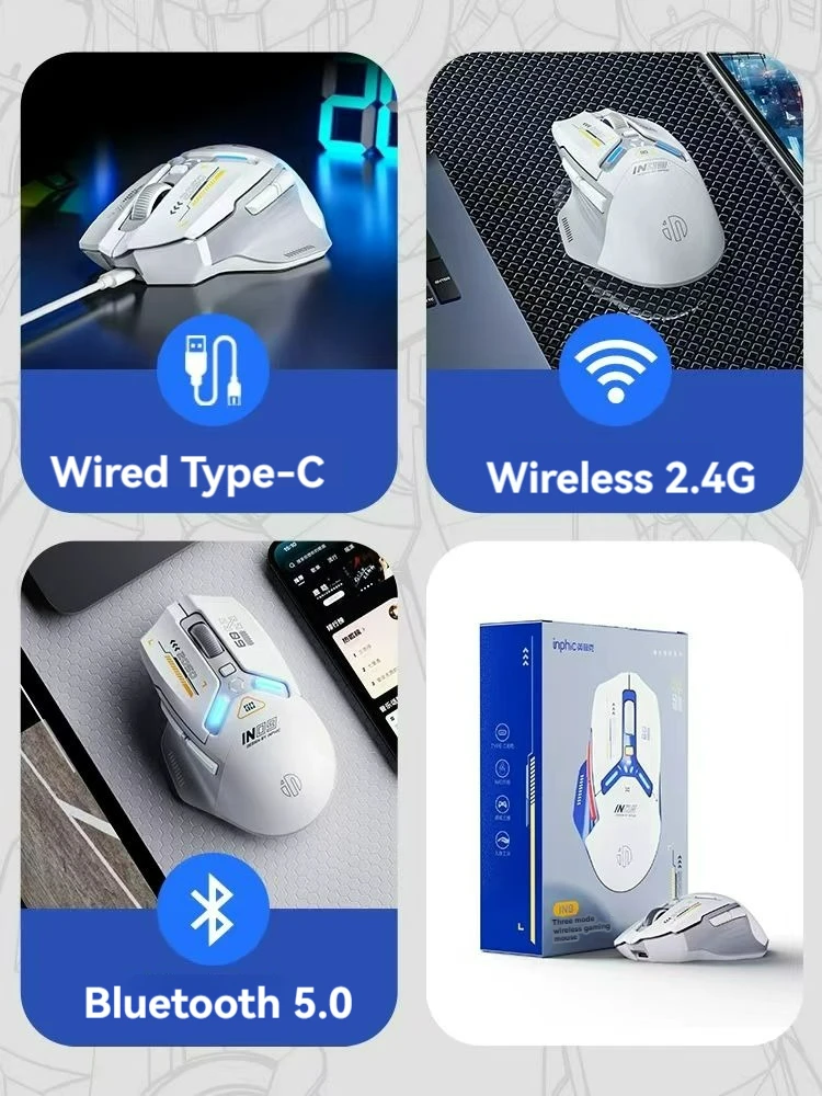 Tri-Mode Connection 10000DPI 2.4G Wireless Bluetooth Gaming Mouse PMW3325 RGB Light for PC Gaming Laptop and MAC