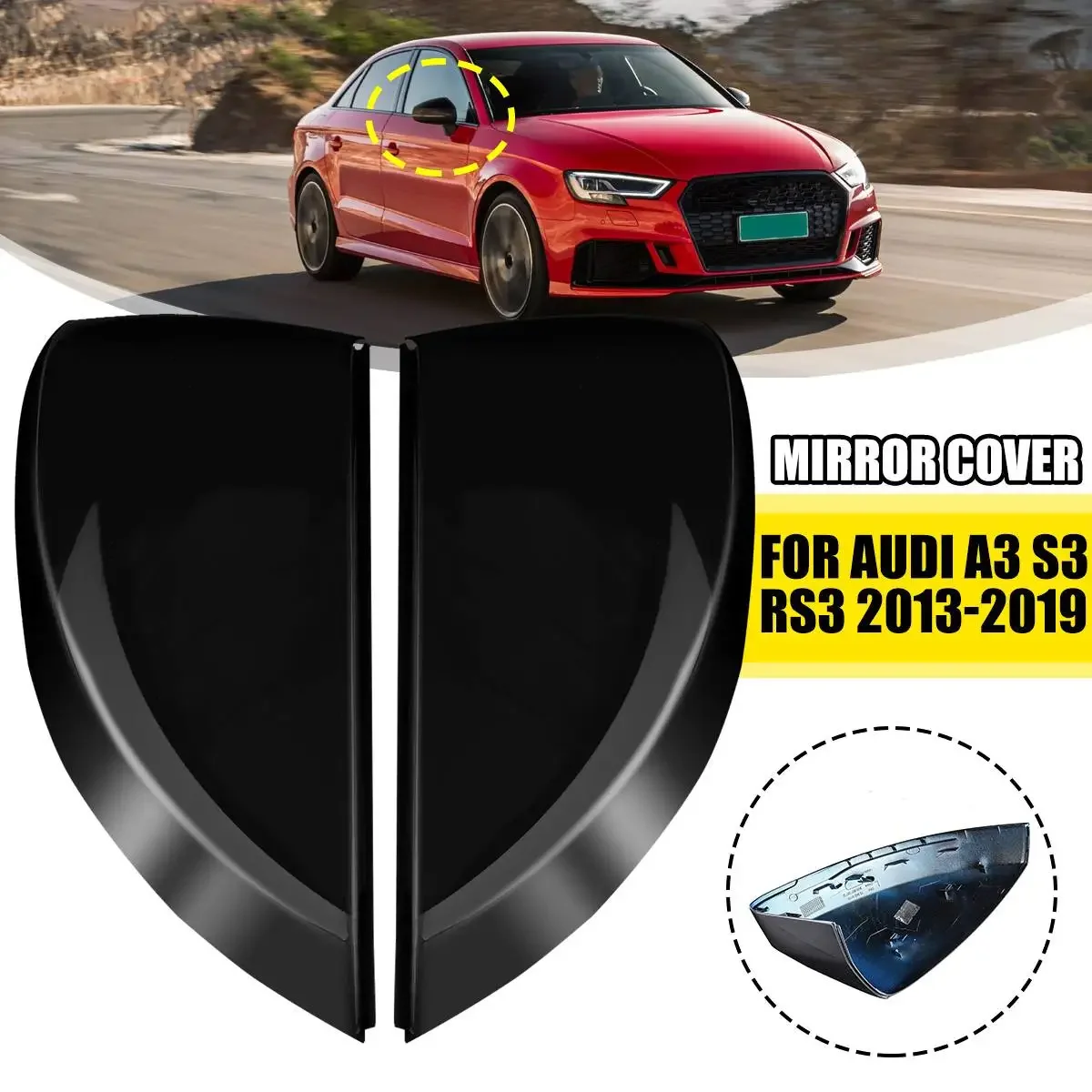 

2pcs Black Side Wing Mirror Caps Rearview Mirror Cover For Audi A3 S3 RS3 2013 2014 2015 2016 2017 2018 2019 Exterior Parts