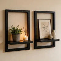 2 Pack Black Floating Shelves, Rustic Wood Wall Mount Display, Space-Saving Storage for Decor, Plants, Photos, Home & Desk 1