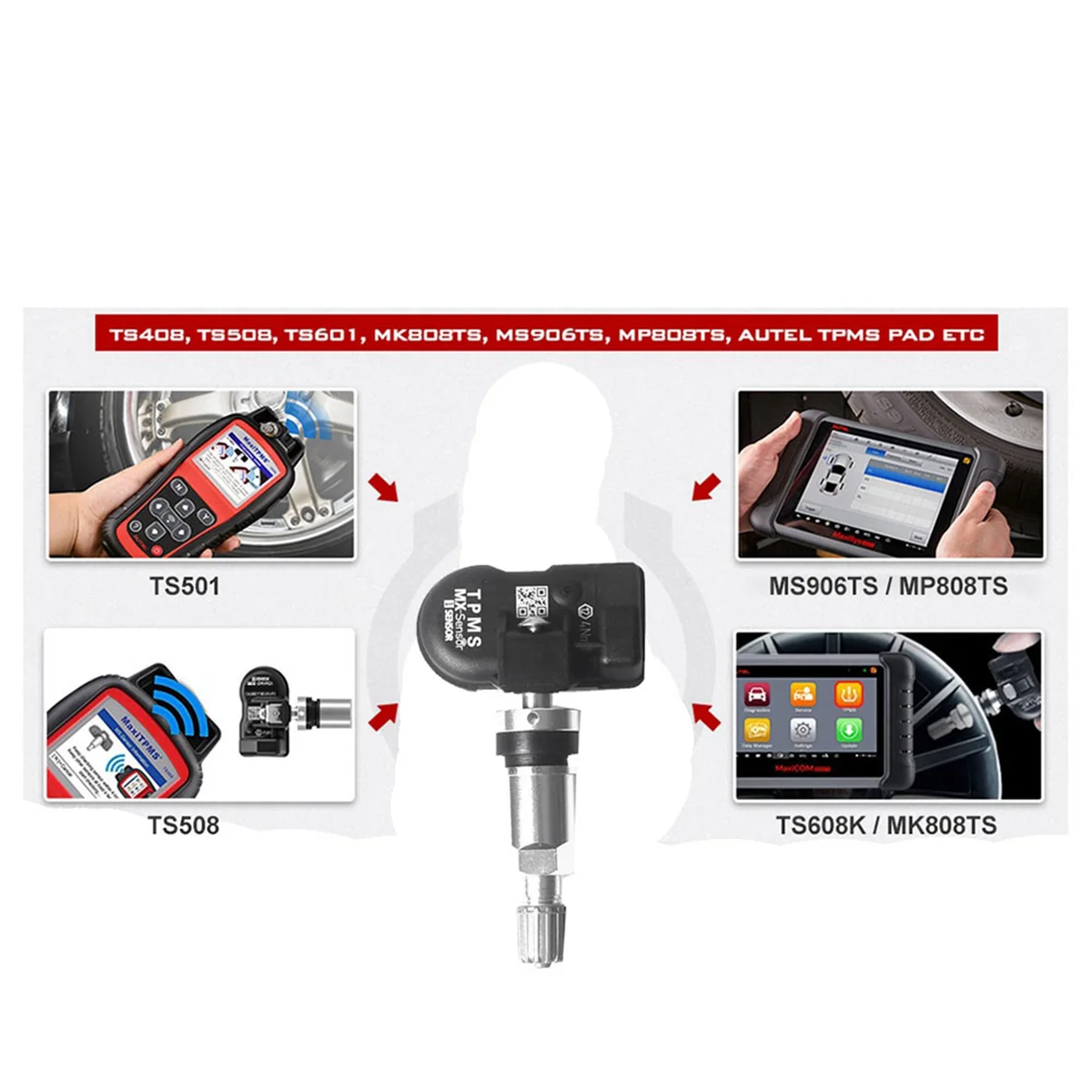 

4Pcs Programmable MX Sensor 315MHZ+433MHz Universal 2 in 1 Tire Pressure Monitoring System TPMS Tool-Program for AUTEL