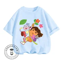 Fun Boys Girls Fashion T-shirt Dora Animated Cartoon Printed Kids T-shirt Hip Hop Boys Clothes White Short Sleeve Shirt Top 1