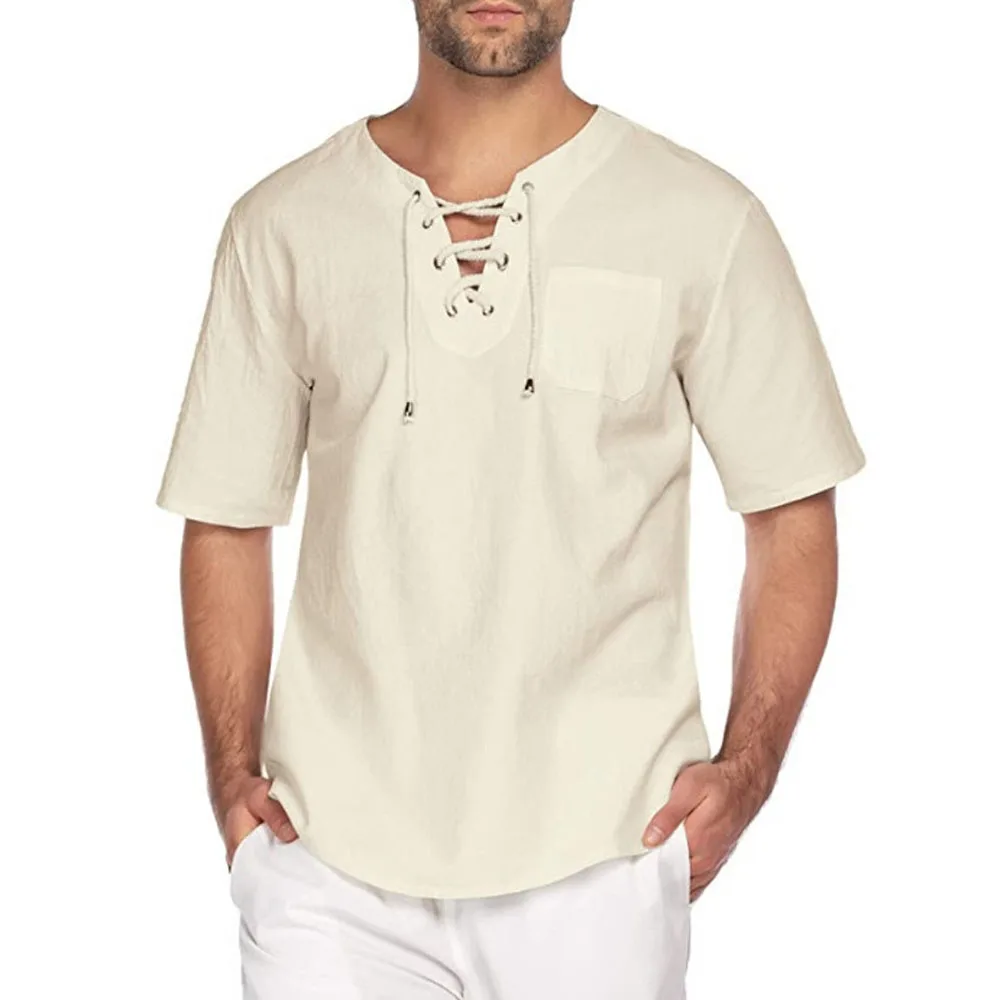 Mens Short Sleeve Loose Fit Summer Blouse Shirt