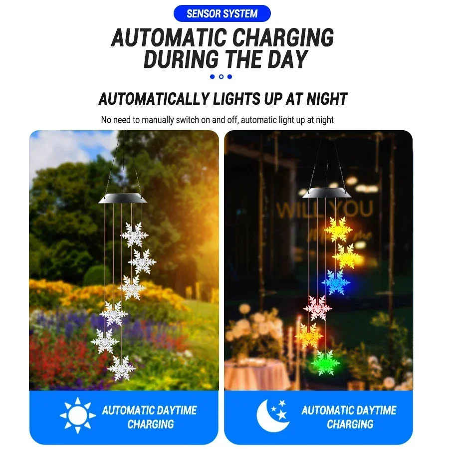 LED Solar Wind Chime Snowflake Hummingbird Wind Chime Light Color Changing Waterproof Hanging Type Home Garden Landscape Light