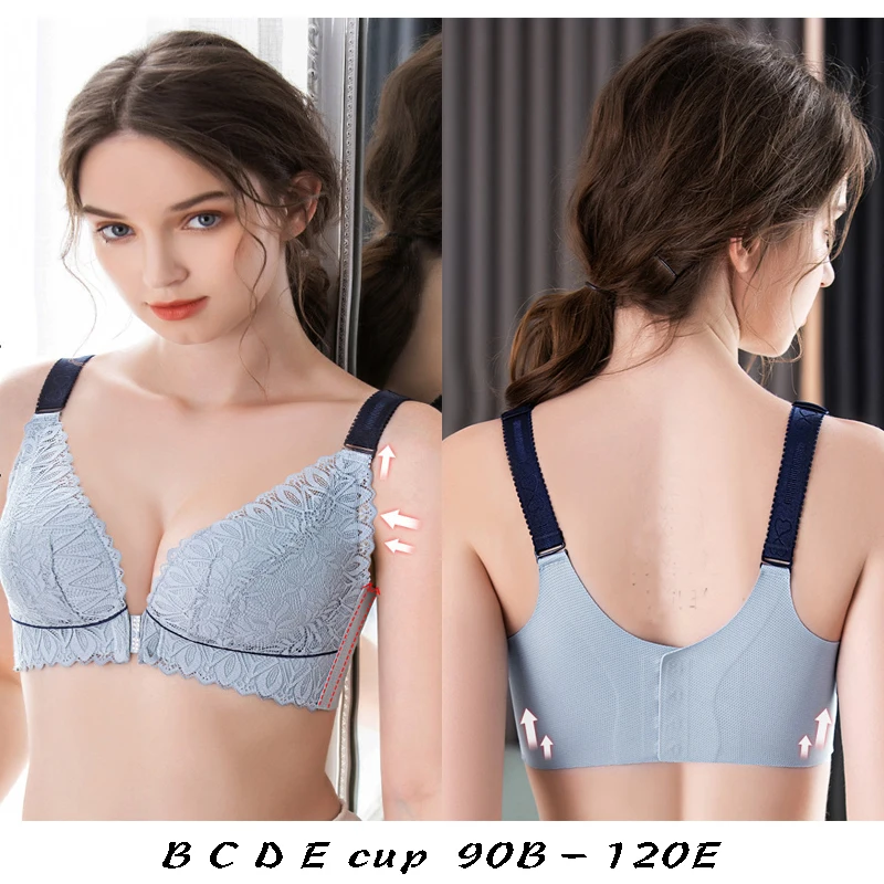 high quality sexy bras for women front closure big size cotton lace B C D E cup comfortable push up wireless lingerie underwear