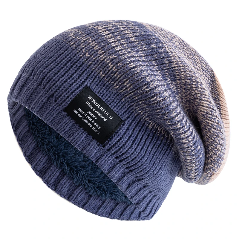 Unisex Mode Slouchy Winter Hüte Plüsch Pelz Gefüttert Beanie Cap Männer Frauen Winter Mischen Farbe Label Dekor Gestrickte Hüte – Detail 18