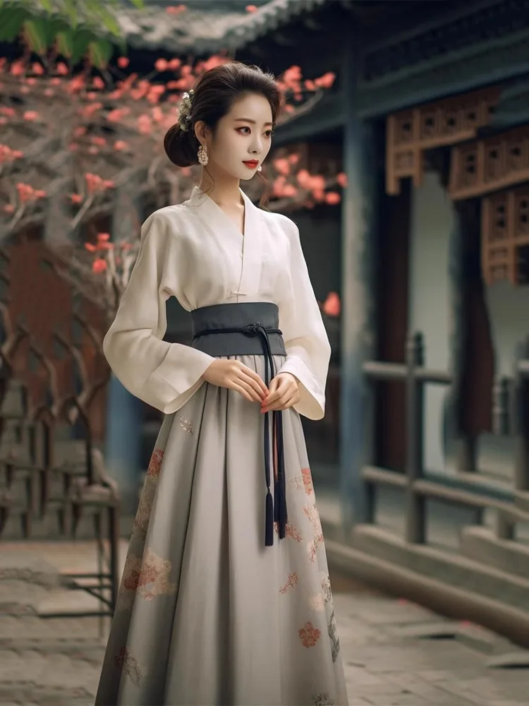 

New Chinese Style Skirt Horse Face Daily Summer Women's Set 2023 Improved Hanfu Spring And Autumn Season Long Sleeved Retro Skir