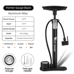 High - Pressure Bicycle Pump with Gauge and Multi - Use Tire Inflator (125 Guage Black)