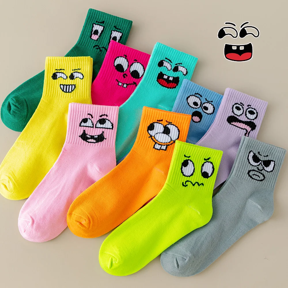 Double Smiles Candy Solid Color Socks Spring/Summer Cartoon Mid Tube Women's Socks Sports and Leisure 5/10