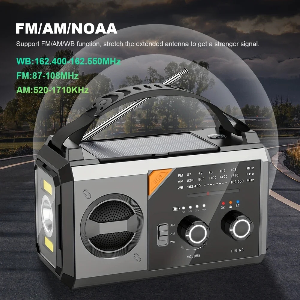 20000mAh Solar Emergency Weather Radio Flashlight & Reading Light AM FM NOAA SOS Alarm Compass Cell Phone Charger for Emergency