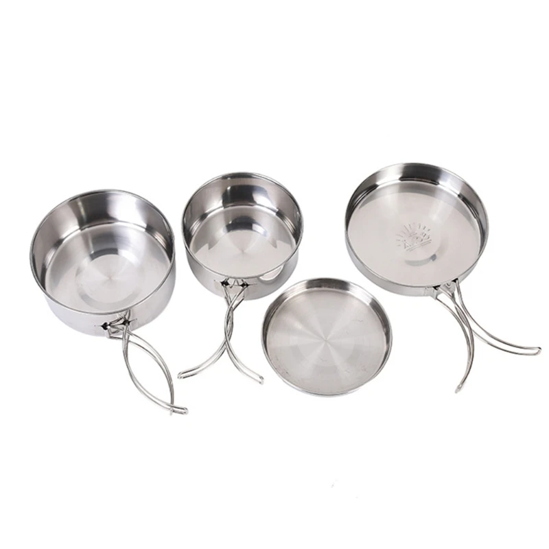 

4Pcs Stainless Steel Outdoor Camping Pot Frying Pan Pot Lid for Hiking