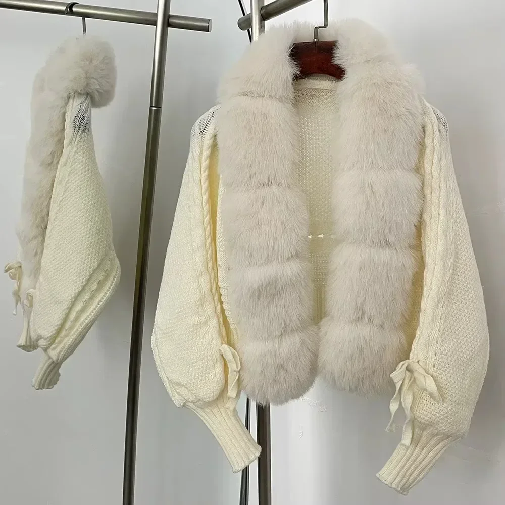 Knitwear Faux Fur Coat Fake Fur Jacket Knitted Solid Sweater Women Spring Autumn Cropped Cardigan Sweater Female Short Fur - 5