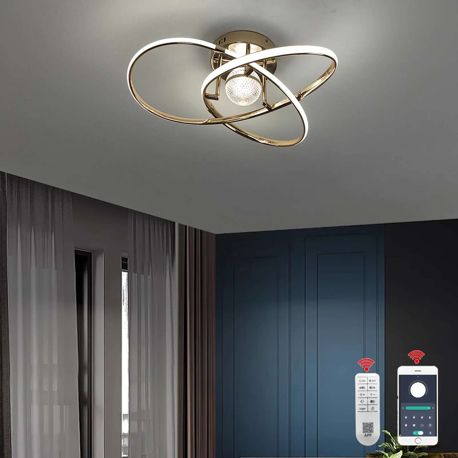 

Modern Chandelier Lighting Chandelier For Living Bedroom Glod/Chrome Led Ceiling Light D54cm Ceiling Lamp lustre Alexa/APP/Remot