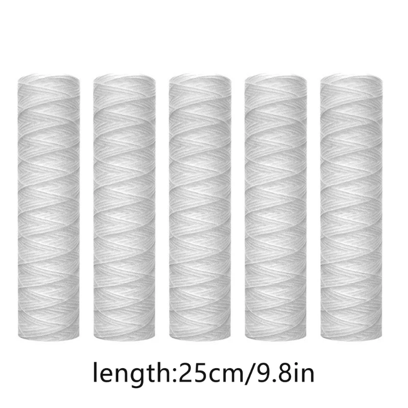 5 Pieces High Efficiency String Wound Water Filter Cartridge Polypropylene Universal Replacement for Sediment Filtration
