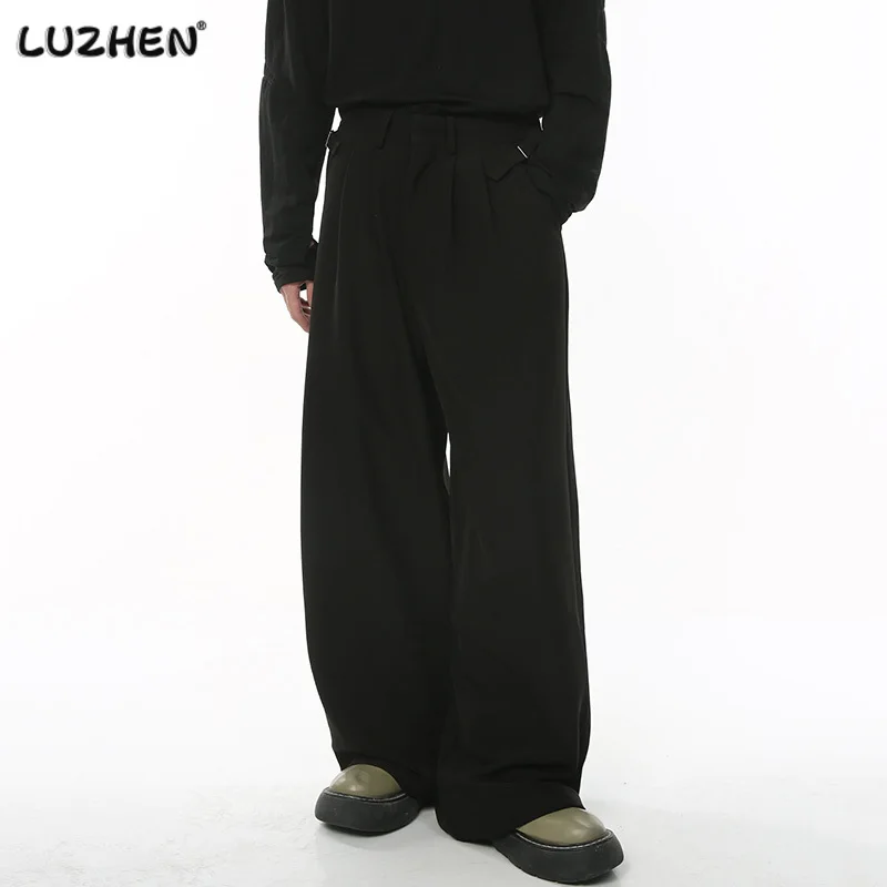 

LUZHEN New Korean Suit Pants Casual Loose Solid Color Niche Button Male Straight Trouser 2023 Autumn Simple Men's Wear F95152