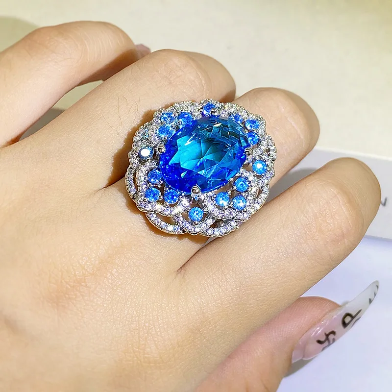 

Blue Zircon Ring Romantic Love Engagement 925 Sterling Silver Rings for Women Designer Jewelry Sapphire Rings for Women