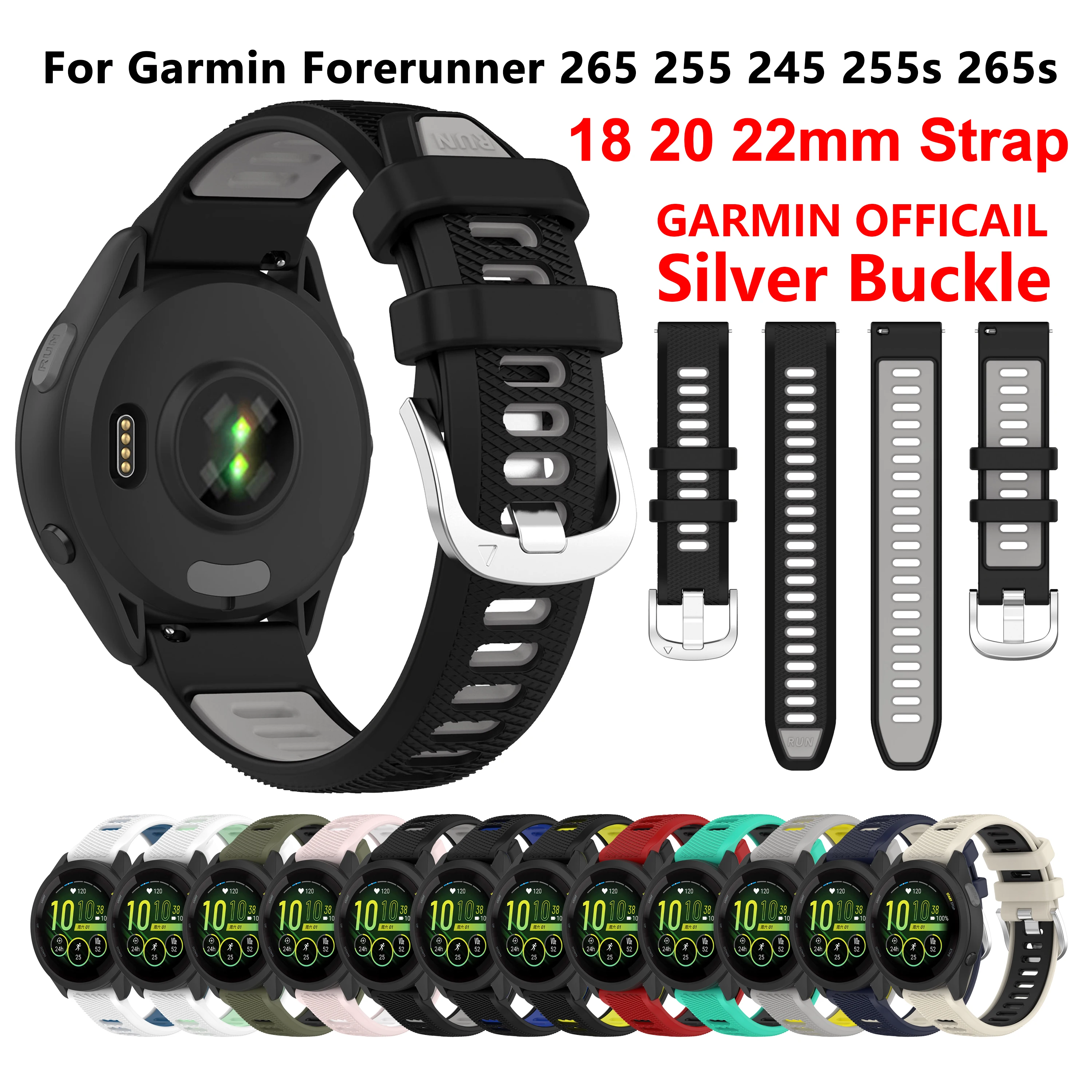 18 20 22Mm Cinturino In Silicone Per Garmin Forerunner 265 255 255S 265S 245 645 745 158 55/Vivoactive 4S 3 3M/Venu 2 Sq Sq2 Bracciale