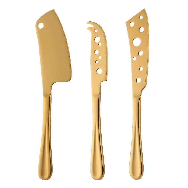 Cheese Knife 3 Piece Set Stainless Steel Cheese Knife Butter Spatula Pizza Creative with Holes Baking Tools