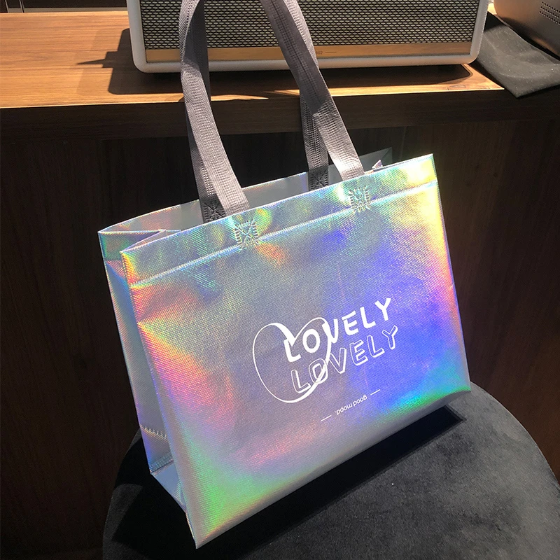 StoBag 20pcs Laser Non-woven Tote Bags Fabric Shopping Shoulder Woman Storage Reusable Large Pouches Custom Logo(Extra Fee) 5