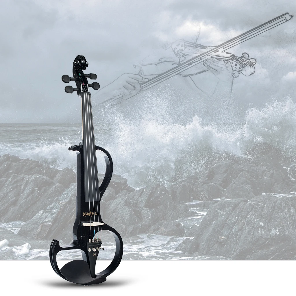 Mugig Electric Violin Solid Wood Violin Ebony Fittings 4/4 Full Size Silent Electric Set For Violinist Students Beginners