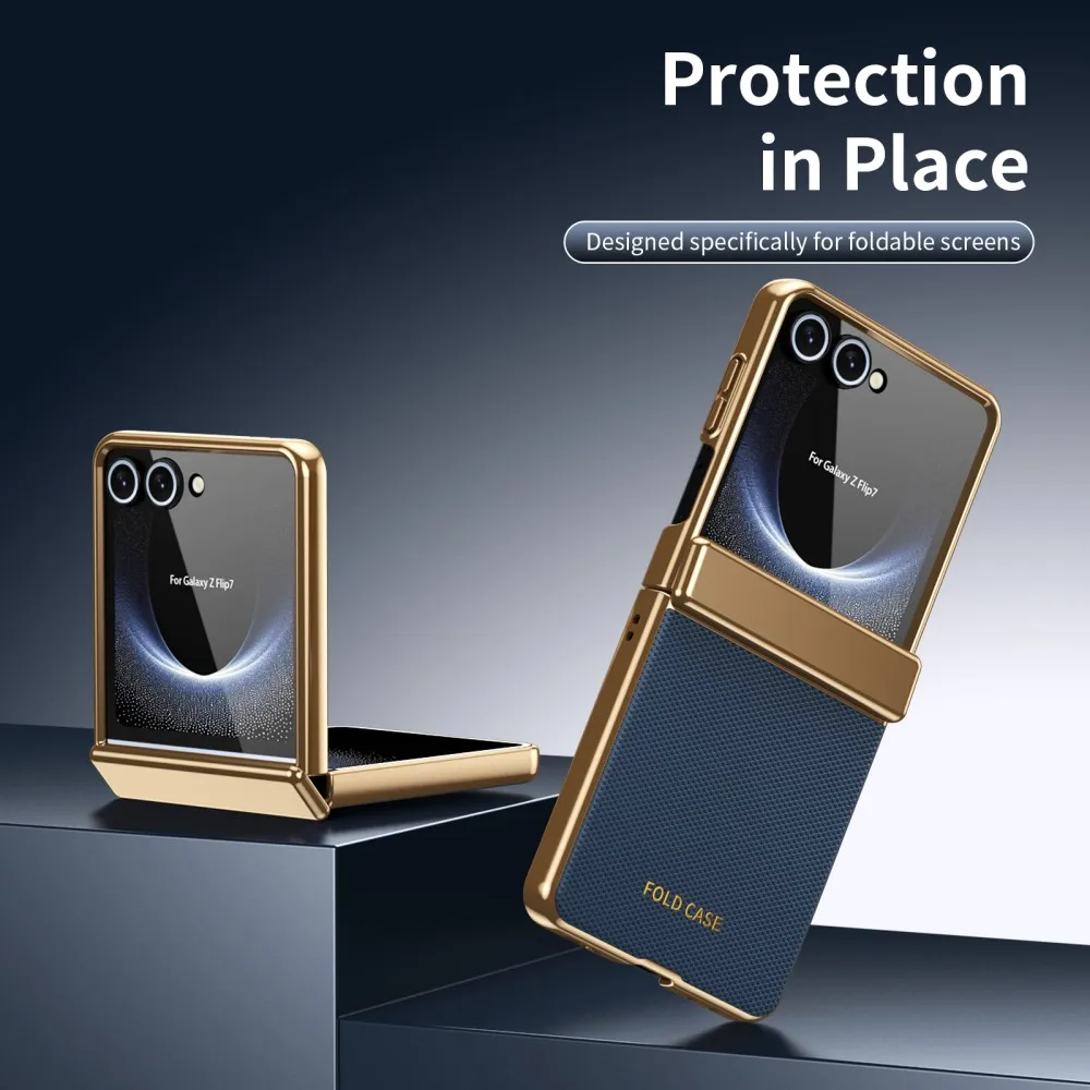 Electroplated Frame Phone Case with Tempered Film and Plain Leather Design