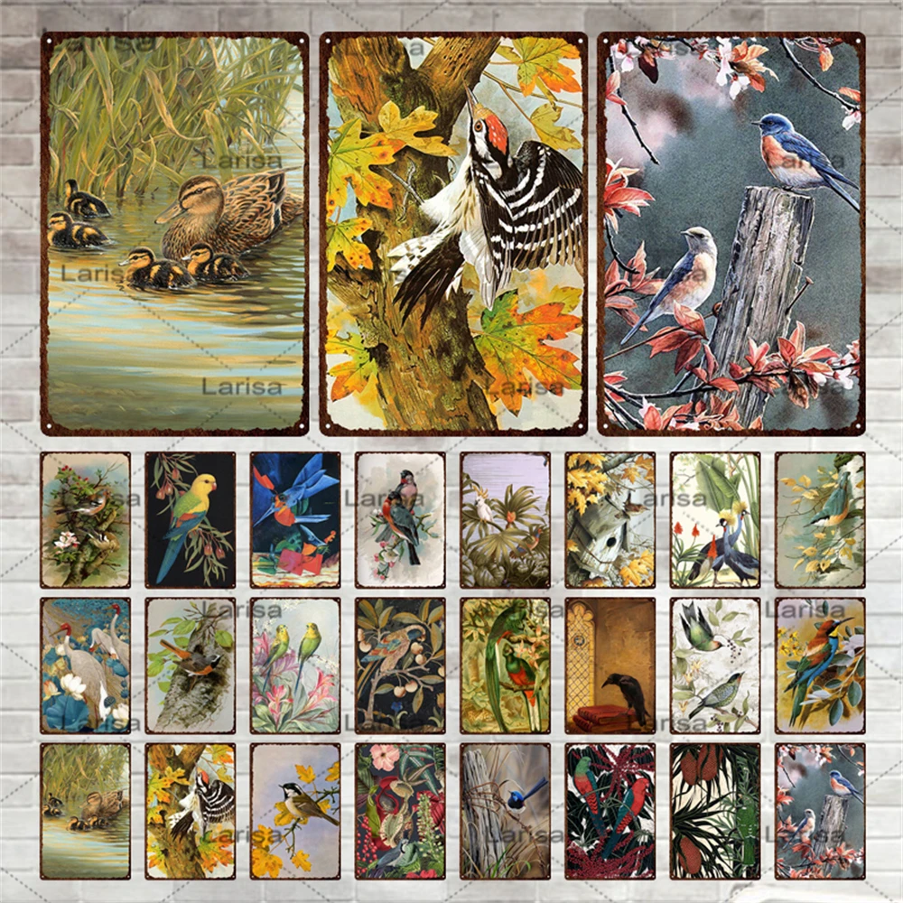 

Винтажная металлическая живопись, цветы, животные, птицы, жестяной знак, попугай, сад, бар, домашний декор, искусство, декоративная живопись, искусство