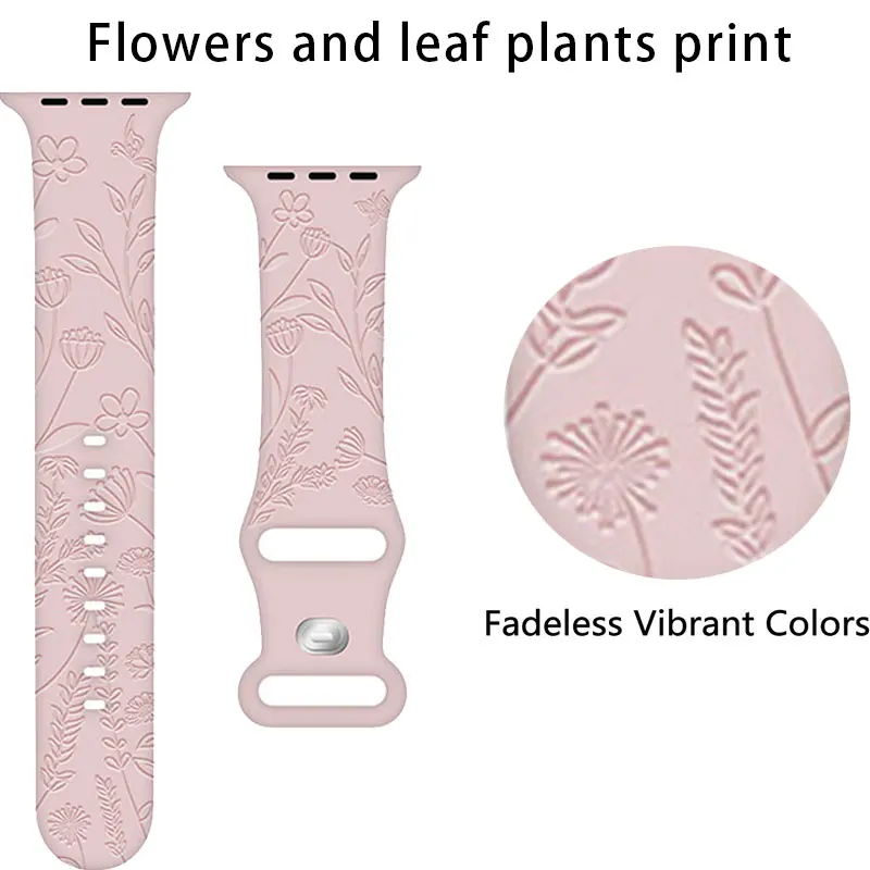 

Flower Engraved Strap For Apple Watch Band 44mm 42mm 45mm 38mm 40mm 41mm Smart Watch Replacement Wrist iWatch Serie 7 6 5 4 3 SE