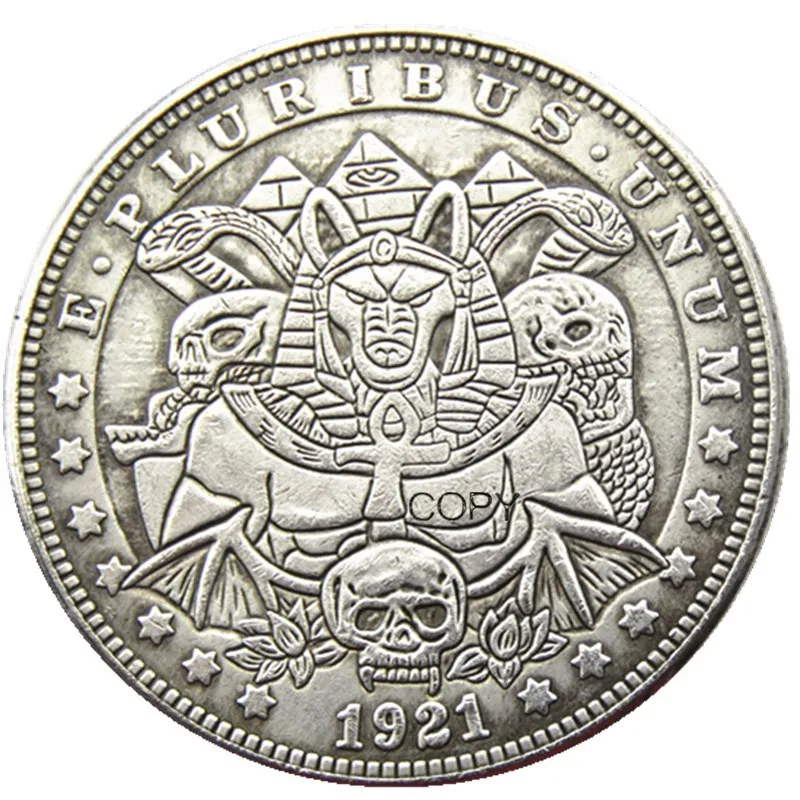 Hb(117)Us Hobo Morgan Dollar Skull Zombie Zkeleton Monete Placcate Argento