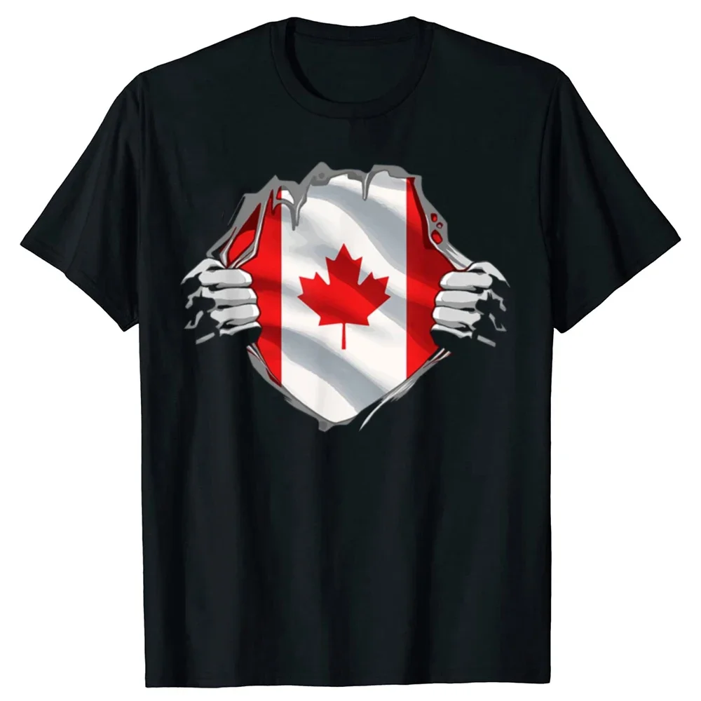Lustige Super Canadian Proud Canada Flag T-Shirts, T-Shirts mit Rundhalsausschnitt, kurzärmelig, modische T-Shirts, Kleidung, lässige Basic-T-Shirts