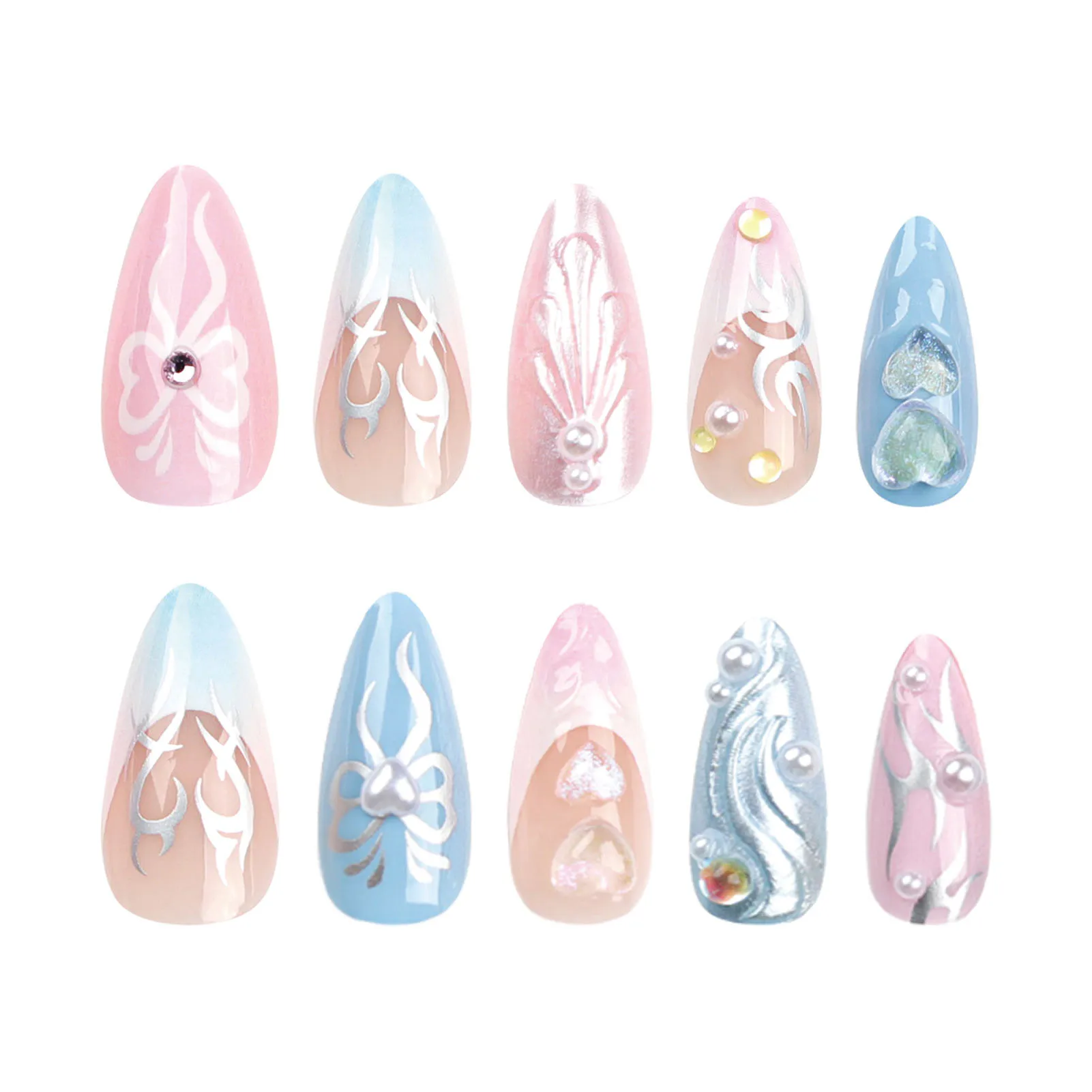 

Женский дизайн ногтей Искусственные ногти для французского маникюра розовый и синий двойной цвет имитация жемчуга ногти советы для начинающих украшения ногтей практика