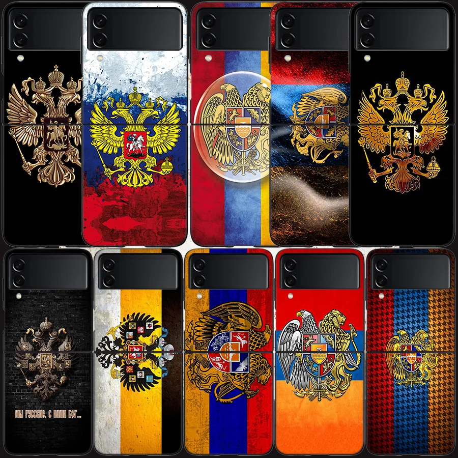 Custodia Con Emblema Bandiera Russa Per Samsung Galaxy Z Flip 3 Flip 5 4 5G Cover Rigida Nera Per Cellulare Samsung Z Flip 5 5G Luxury Pc Shell