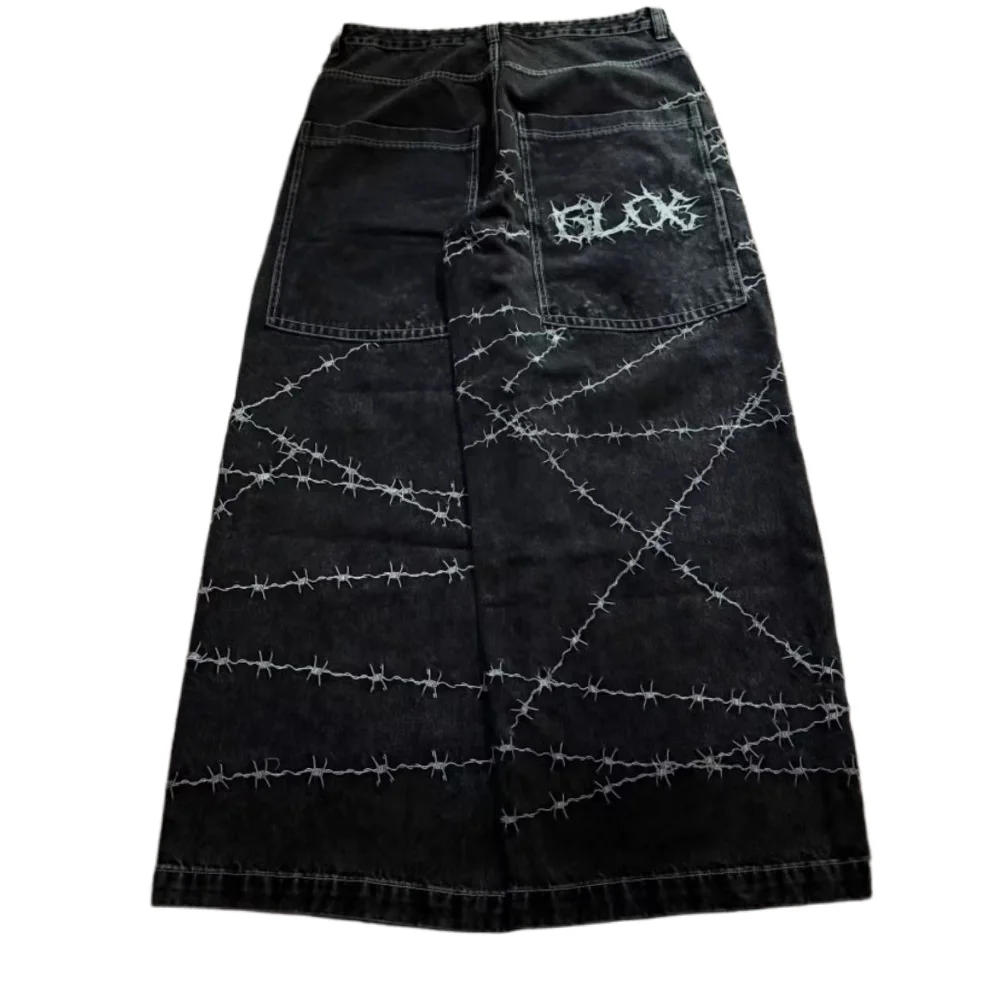 Jeans y2k high street hip hop loose wide-leg casual pants men's pants jeans street wear printed gothic style trousers hot sale 1